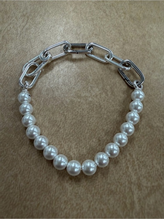 Pandora Jewelry - Pandora Silver Link Bracelet with White Pearls and Chain new no box 7 inches